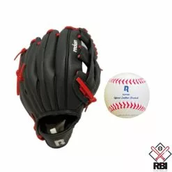 RECKEN Tyke 9.5″ T-Ball Glove + Minor 8.5 Inch Baseball Set – Red RHT
