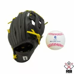 RECKEN Tyke 9.5″ T-Ball Glove + Minor 8.5 Inch Baseball Set – Yellow RHT